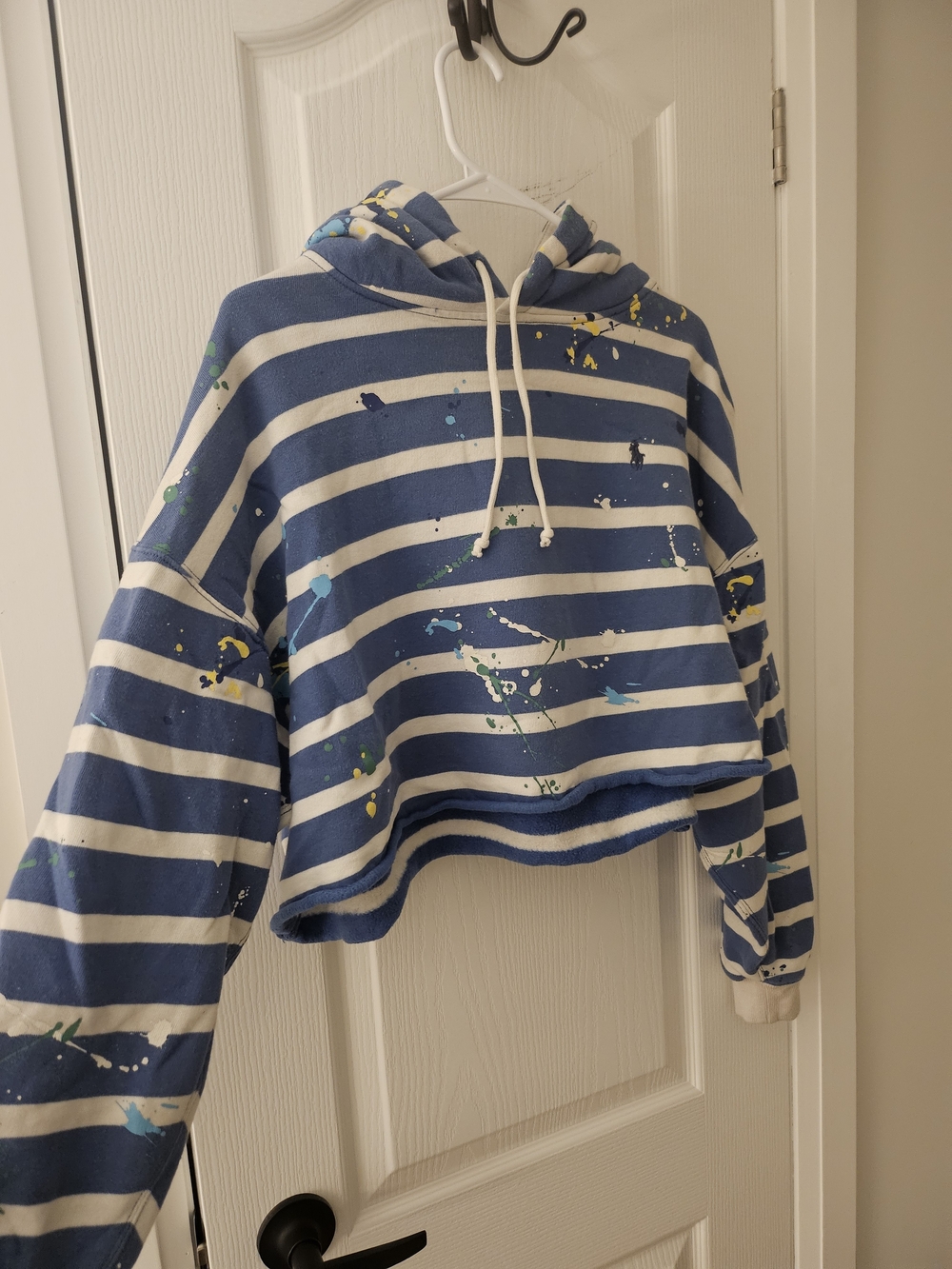 Polo by Ralph Lauren Blue & White Striped Cropped Hoodie with Paint Dots
